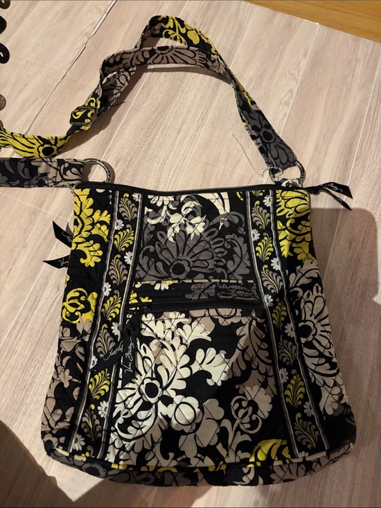 Vera Bradley Handbags - Vera Bradley Black, Yellow & Cream Floral Quilted Crossbody Bag